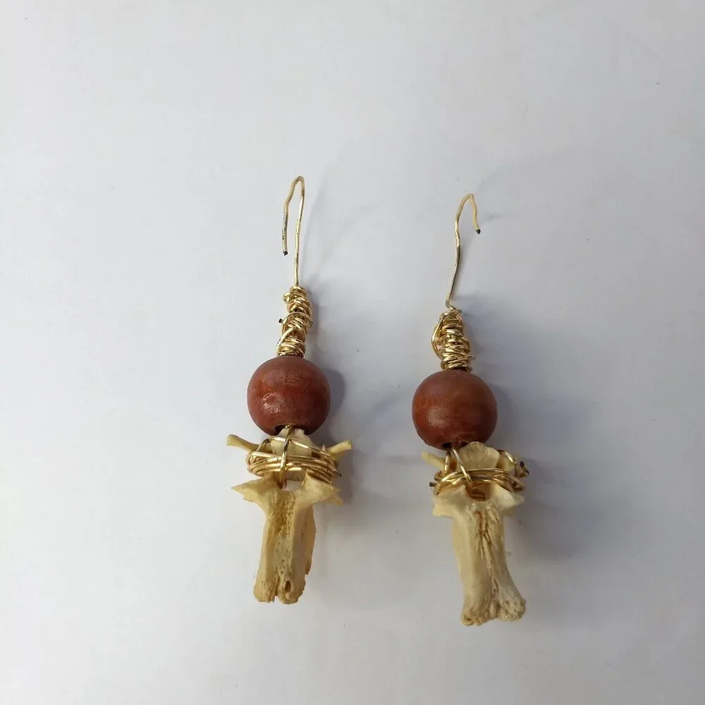 Wire Wrap Wooden Bead Handmade Earrings Unique Boho Hippie Western Art to Wear